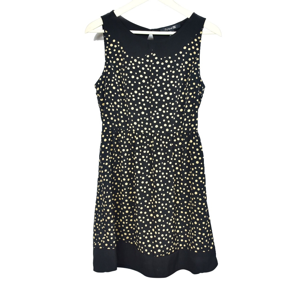 Forever 21 Black/Tan Abstract Dot Skater Dress